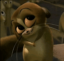 a close up of a cartoon meerkat with a white whiskers