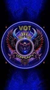 a logo for vot vibes of three community is surrounded by neon lights .
