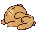 a brown teddy bear is laying on its back with its eyes closed and a x on its face .