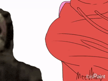 a drawing of a grim reaper standing next to a woman with a red sweater