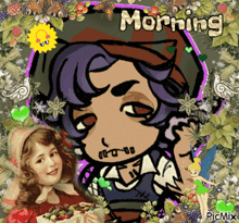 a cartoon drawing of a girl with the words morning written above her