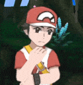 a cartoon character with a red hat and a yellow strap