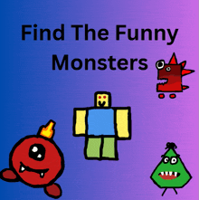 a poster that says find the funny monsters with cartoon characters