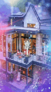 an aerial view of a large house with a balcony and the word love on the bottom