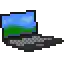 a pixel art illustration of a laptop computer with a green screen