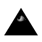 a black pyramid with two eyes on top of it .