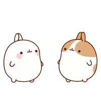 two cartoon rabbits standing next to each other