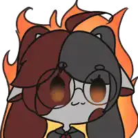 a drawing of a cat with glasses and a fire behind her