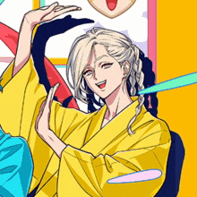 a drawing of a woman in a yellow robe