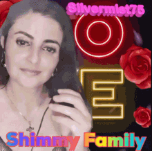 a picture of a woman with the name shimmy family on the bottom