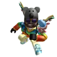 a cartoon character wearing a koala hat and sunglasses is holding a camera .