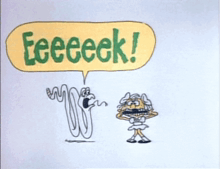 a cartoon drawing of a mummy and a worm with a speech bubble that says eeeeek