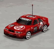 a red race car with the word adeon on the front