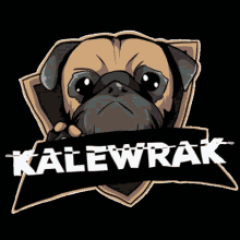 a pug dog is behind a banner that says kklewrak
