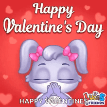 a greeting card for valentine 's day with a rabbit wearing a mask