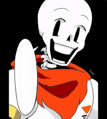 a drawing of a skeleton wearing an orange scarf with pnr written below it