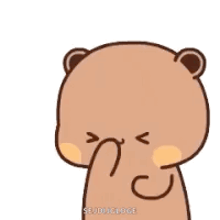 a cartoon teddy bear blowing hearts out of its mouth .