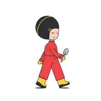 a cartoon of a girl walking with a shovel