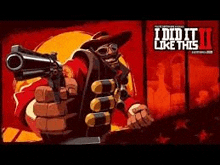 a man in a cowboy hat is holding a gun in his right hand .