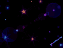 a black background with purple and blue stars and the words hnsamond
