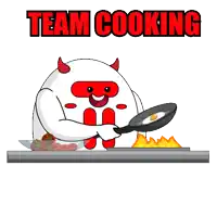 a cartoon of a devil cooking with the words team cooking below it