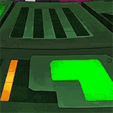 a cartoon scene with a green l on the bottom