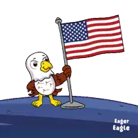 a bald eagle holds an american flag in front of fireworks