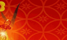 a red and gold chinese greeting card with lanterns