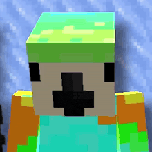 a cartoon character with a green hat and a black cross on his face