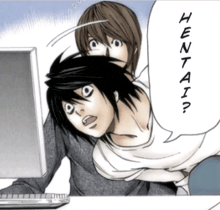 hentai is written in a speech bubble above a person