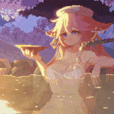 a pixel art drawing of a girl in a bathtub