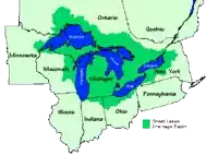 a map shows the great lakes drainage basin
