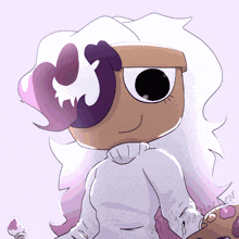 a drawing of a cartoon character with a purple eye and white hair