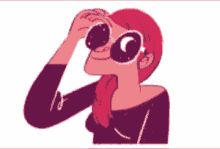 a cartoon of a woman wearing sunglasses and looking up