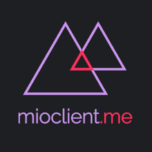 a logo for mioclient.me has a purple triangle and a red triangle