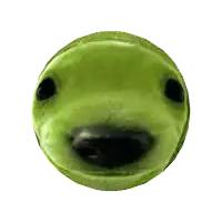 a close up of a green dog 's face in a circle