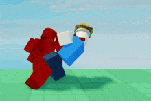 a red and a blue minecraft character are fighting