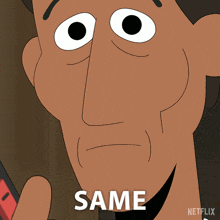 a cartoon of a man with the word same written on his face