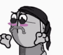 a cartoon character wearing sunglasses and a bandana is making a face .