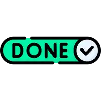 a green button that says done with a check mark on it