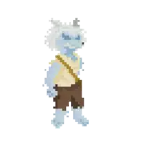 a pixel art drawing of a wolf holding a sword and a lightning bolt .