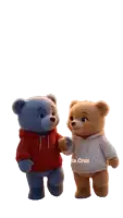 a couple of teddy bears standing next to each other with ka cruz written on the bottom right