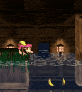 a video game scene with a frog and a monkey