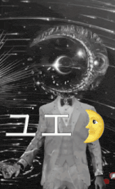 a man in a suit with a crescent moon on his shoulder