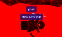a screenshot of a video game with the words yippie and straw berry soda