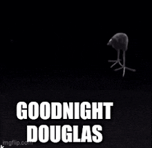 a black background with birds and the words goodnight douglas in white letters