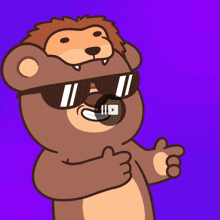 a cartoon of a bear wearing sunglasses and a lion head
