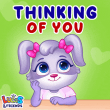 a picture of a rabbit with the words " thinking of you " above it