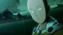 a cartoon character with a bald head and white eyes looks at the camera