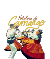 a group of people are dancing in front of a sign that says folclore de camargo